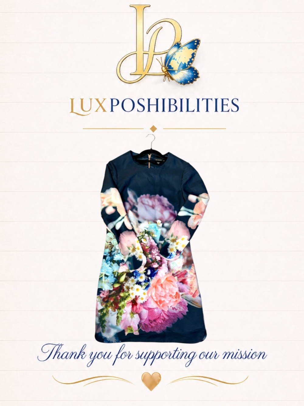 Ted Baker Vyra long sleeve floral knee length shift dress size 2